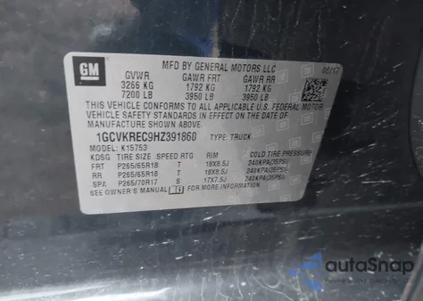 2017 Chevrolet Silverado 1500 2Lt from USA, damaged, VIN 1GCVKREC9HZ391860